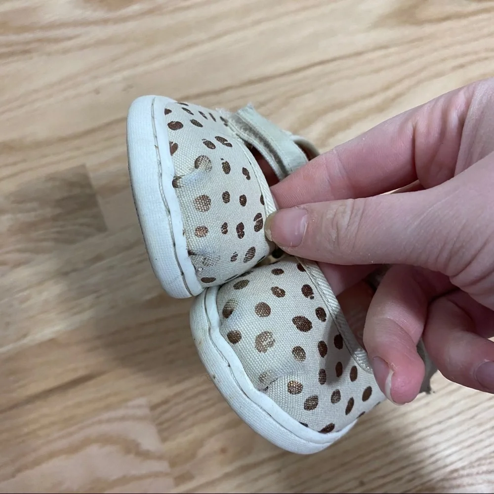 Toms Bronze Polka Dot Velcro Shoes Sz 4 Kids Baby Mary Jane Flats